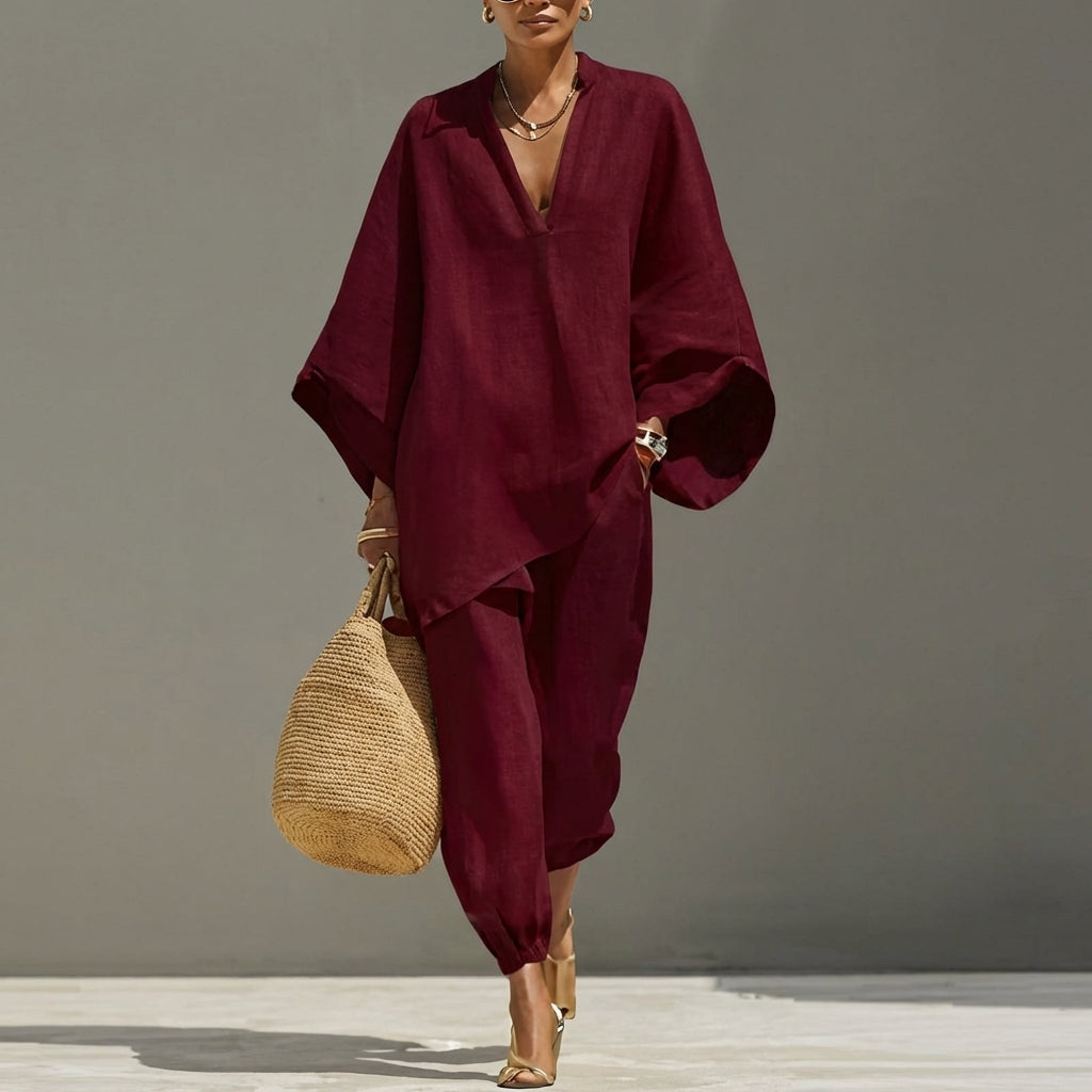 Conjunto Marina™ | Conjunto de lino con mangas murciélago y pantalón ancho