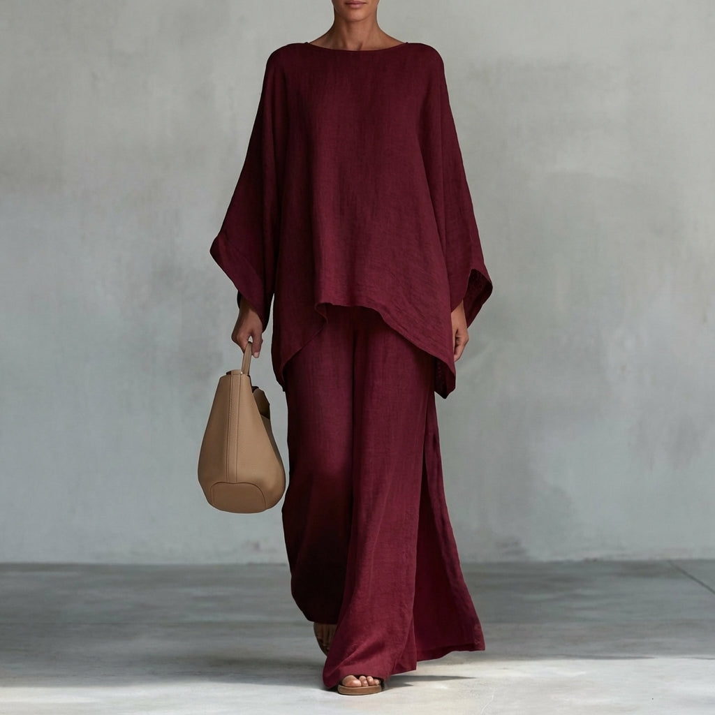 Conjunto Cristina™ | Conjunto de lino con mangas murciélago y pantalón ancho