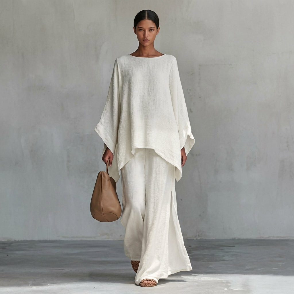Conjunto Cristina™ | Conjunto de lino con mangas murciélago y pantalón ancho