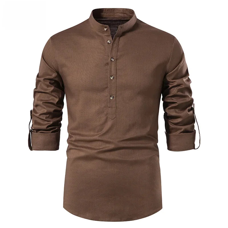 Cristóbal™ - Camisa marrón ajustada con acabado premium
