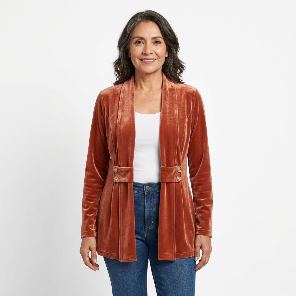 Siena | Cárdigan Largo de Terciopelo Óxido