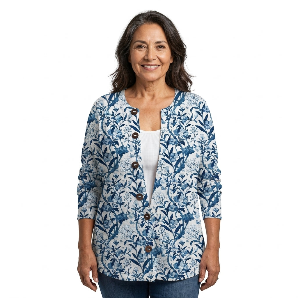 Talavera | Cárdigan Floral Azul y Blanco
