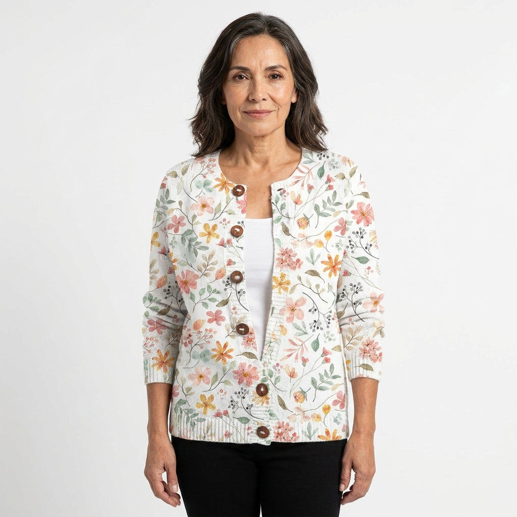 Jazmín | Cárdigan de Flores Rosas y Hojas