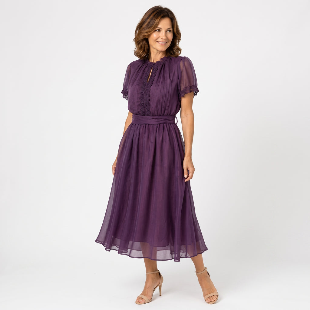 Flavia | Maxi Vestido con Escote en Gota y Borde de Encaje Chiffon