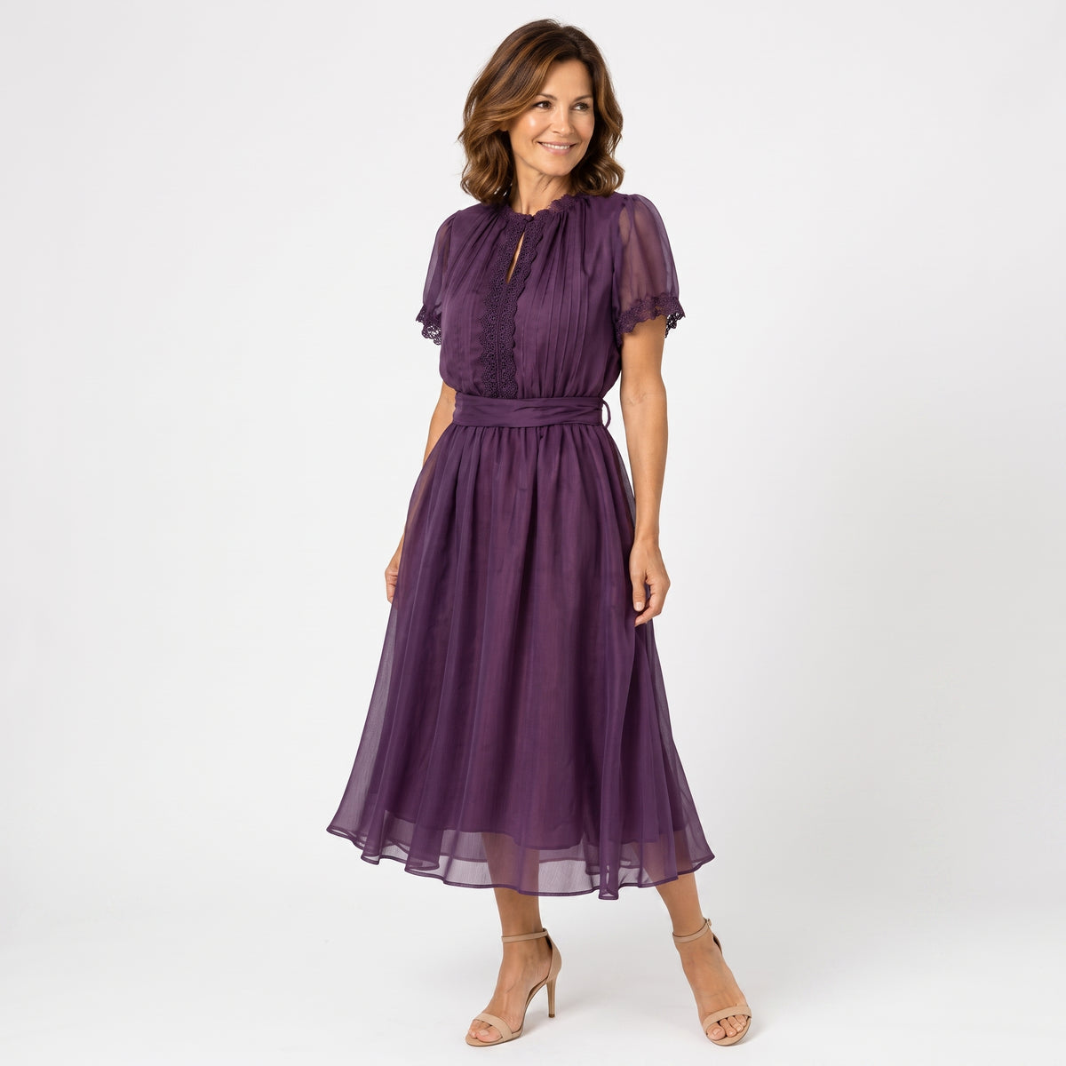 Flavia | Maxi Vestido con Escote en Gota y Borde de Encaje Chiffon
