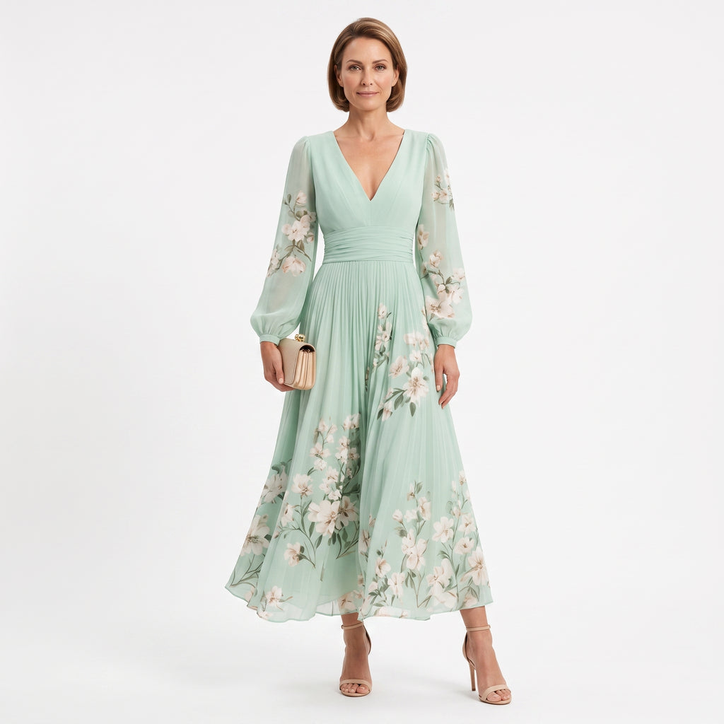 Cisella | Vestido Midi Verde Claro Floral