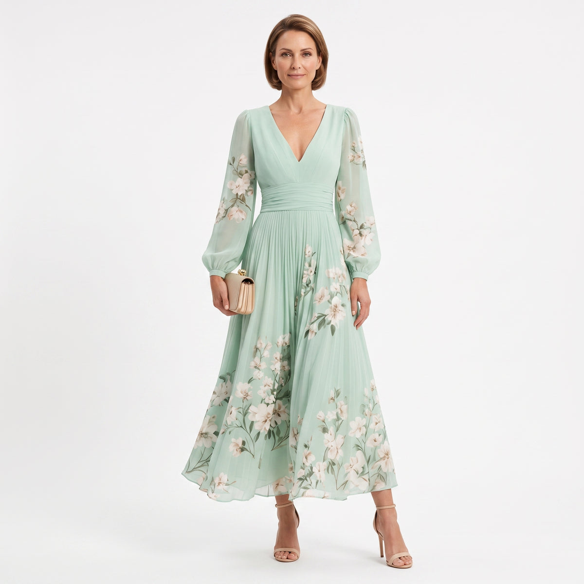 Cisella | Vestido Midi Verde Claro Floral