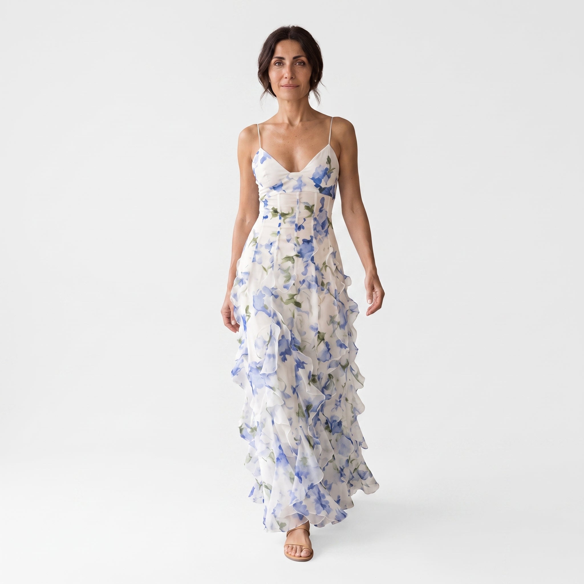 Uri | Vestido Midi Floral con Volantes