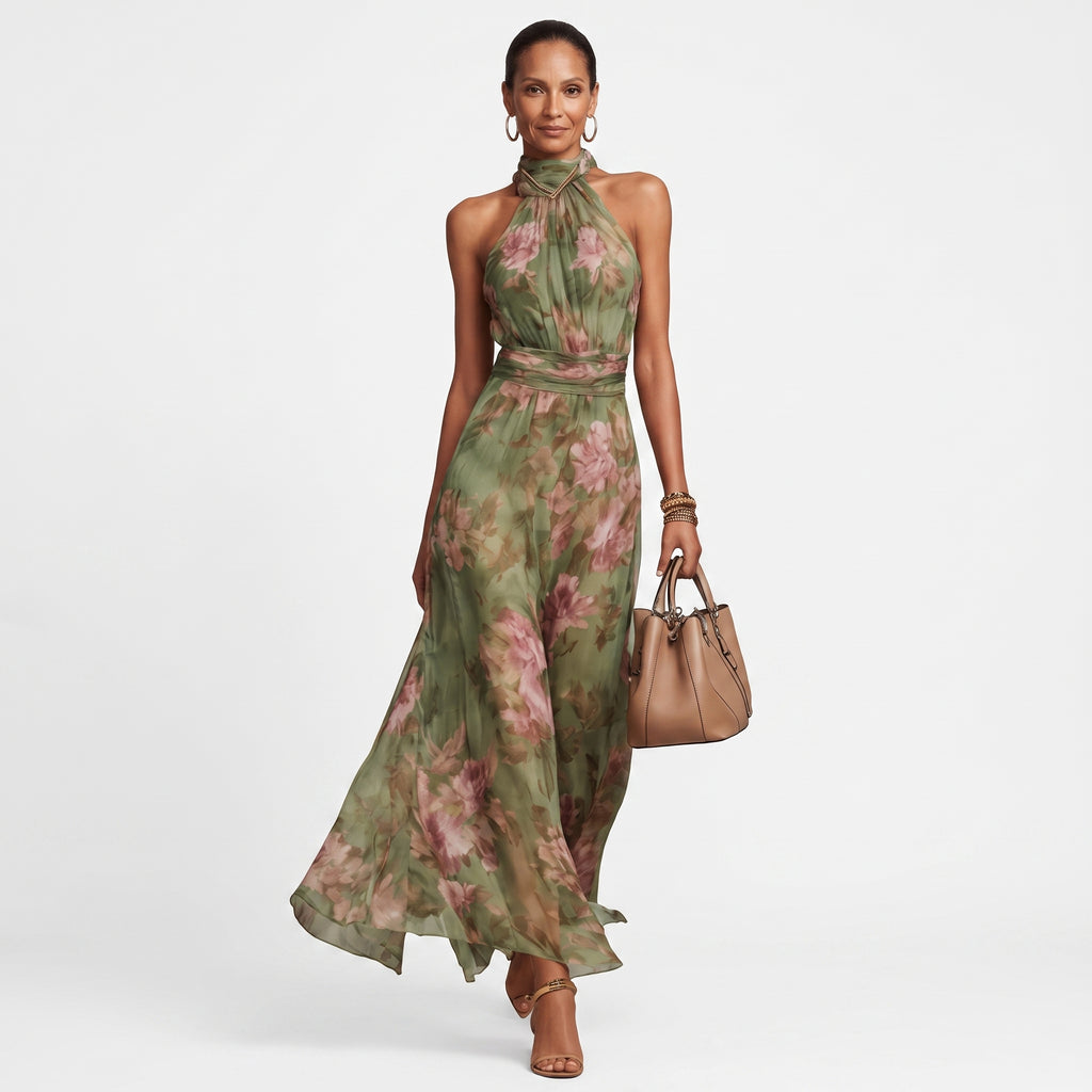 Livia | Maxi Vestido Halter Floral Elegante