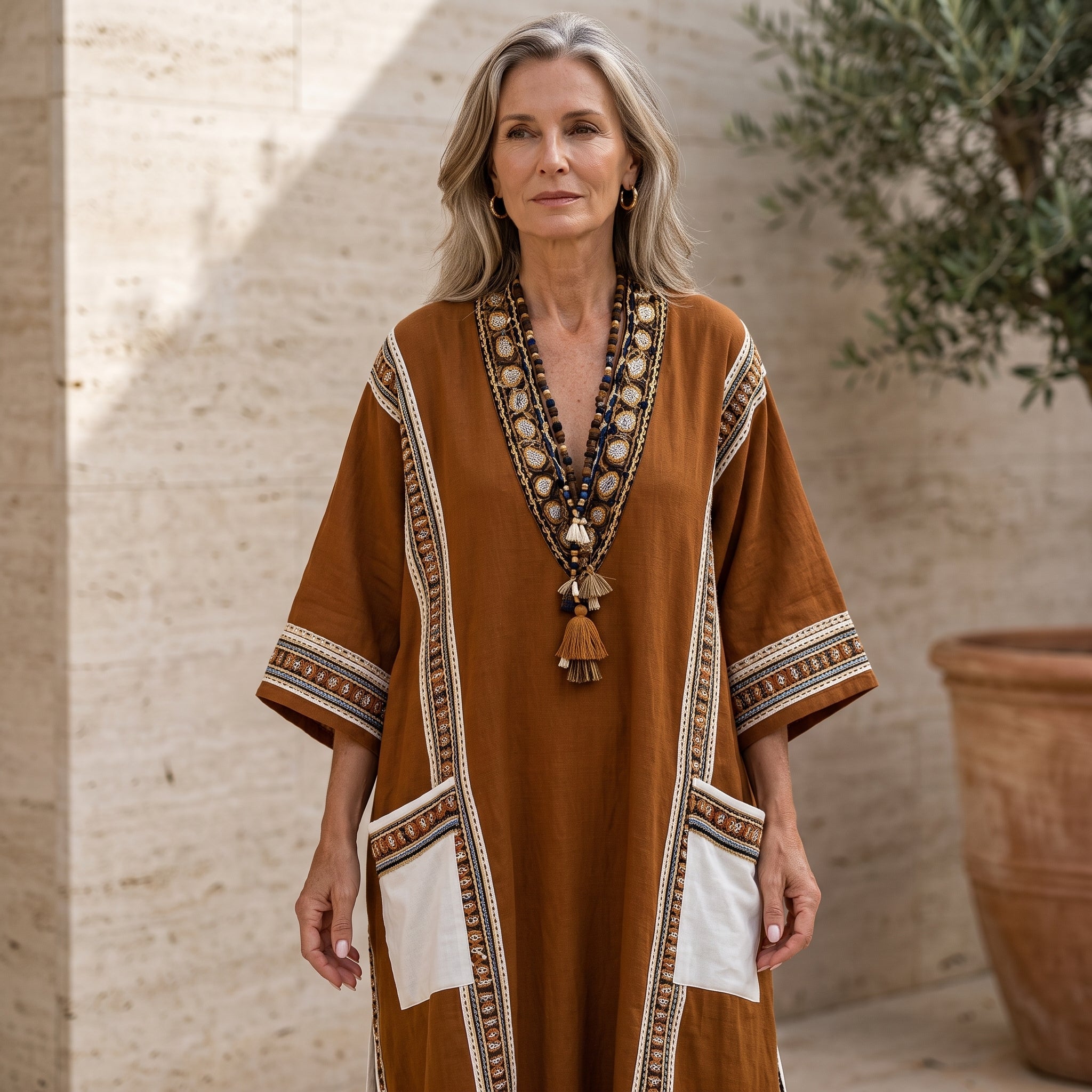 Vera | Caftán Largo Fresco - Marrón