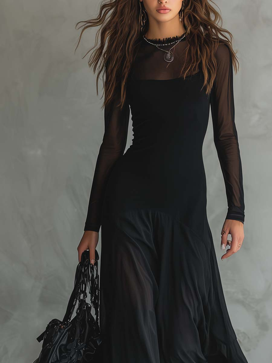 Neroa | Vestido Largo Holgado de Tul Negro