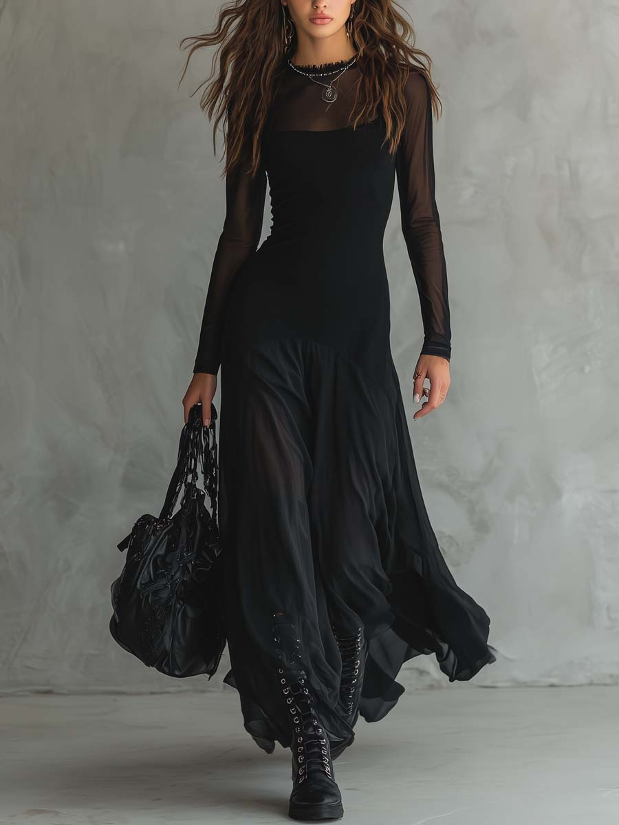 Neroa | Vestido Largo Holgado de Tul Negro