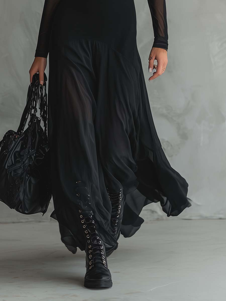 Neroa | Vestido Largo Holgado de Tul Negro