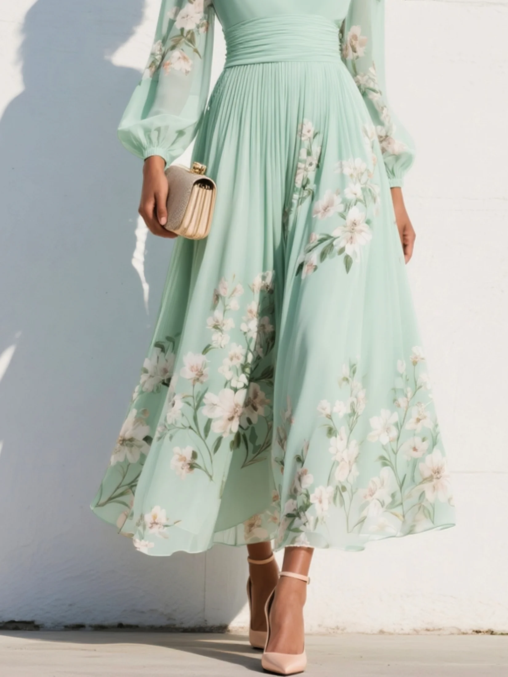 Cisella | Vestido Midi Verde Claro Floral