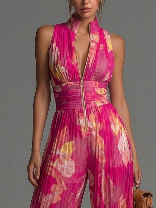 Candela | Mono plisado con estampado floral fucsia