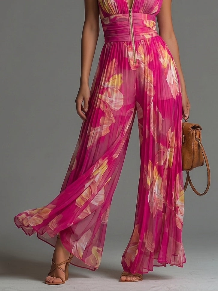 Candela | Mono plisado con estampado floral fucsia
