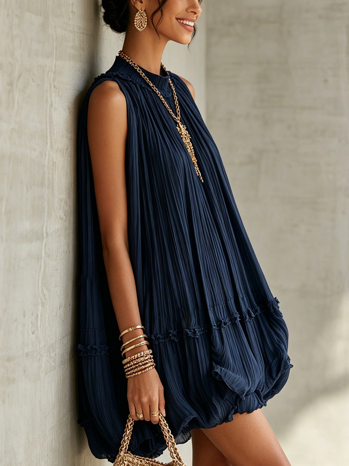 Camilla | Minivestido de gasa con cuello halter y falda balloon