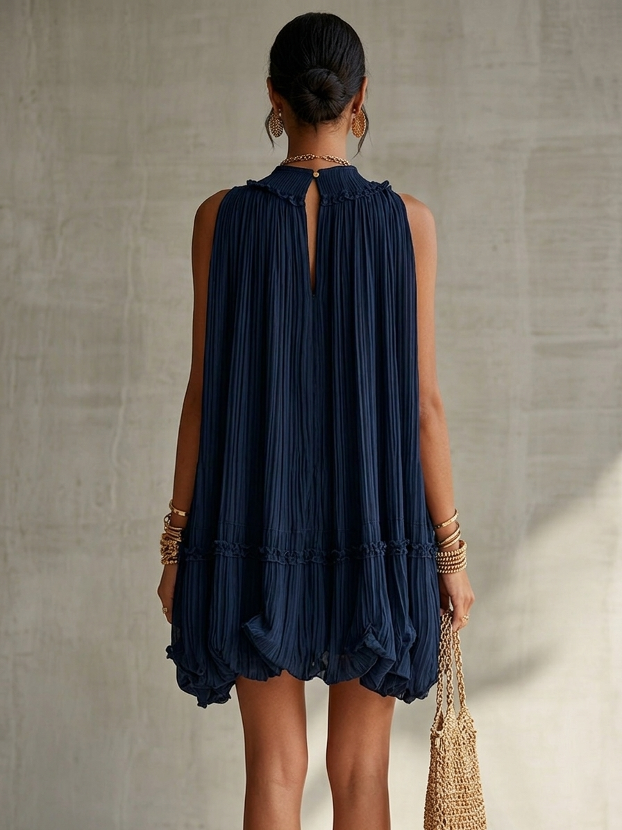 Camilla | Minivestido de gasa con cuello halter y falda balloon
