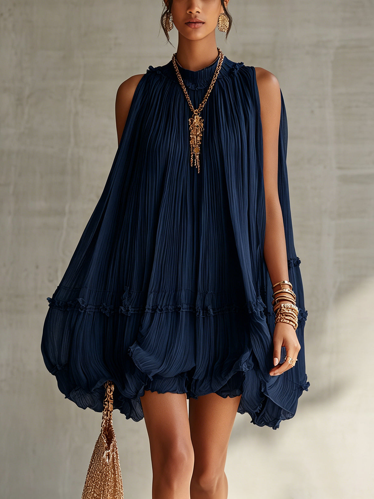 Camilla | Minivestido de gasa con cuello halter y falda balloon
