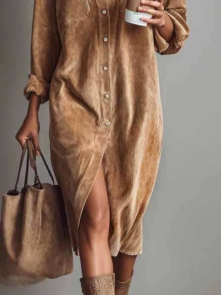 Estelle | Vestido Midi de Pana con Botones
