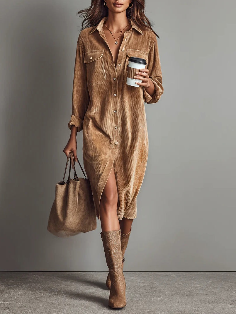 Estelle | Vestido Midi de Pana con Botones