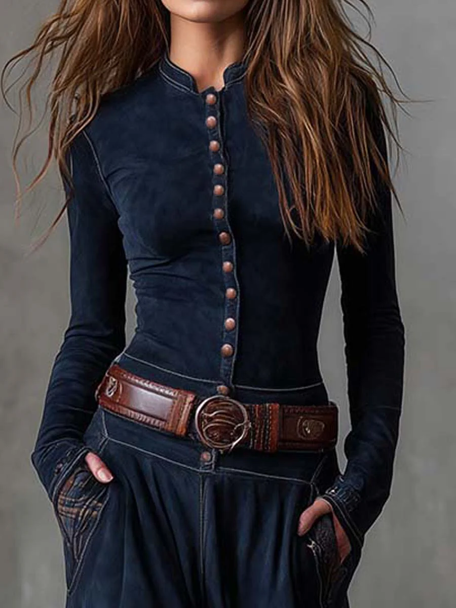 Élise | Vestido Largo Efecto Ante con Cuadros y Cinturón