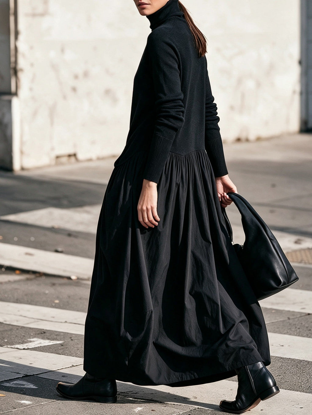 Olivia | Vestido Largo Oversize de Cuello Alto con Bolsas