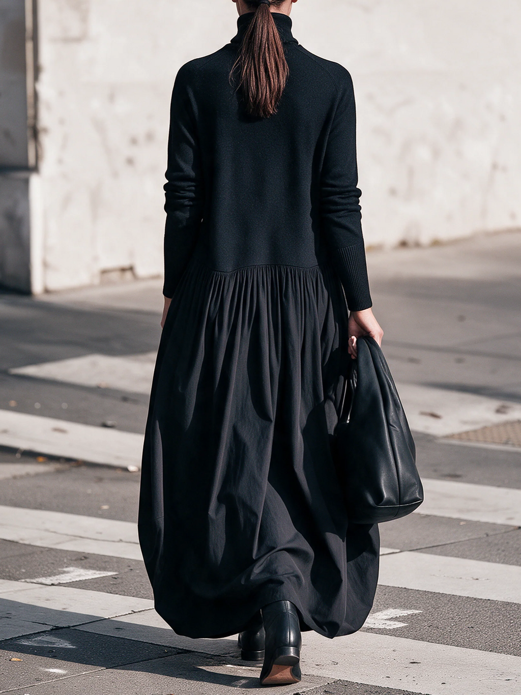 Olivia | Vestido Largo Oversize de Cuello Alto con Bolsas
