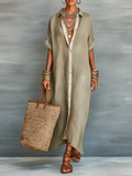 Mireia | Vestido largo oliva de líneas minimalistas