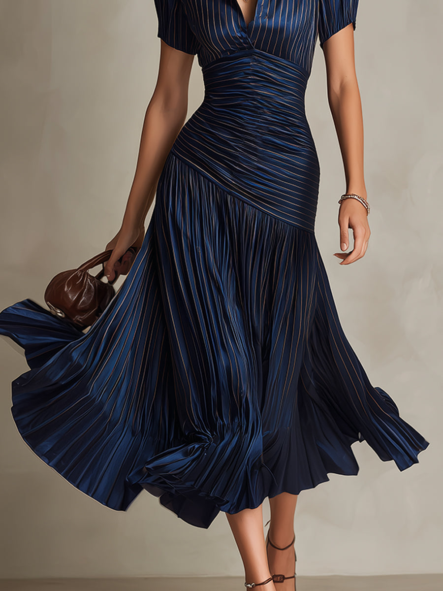 Lina | Vestido midi ajustado y plisado retro