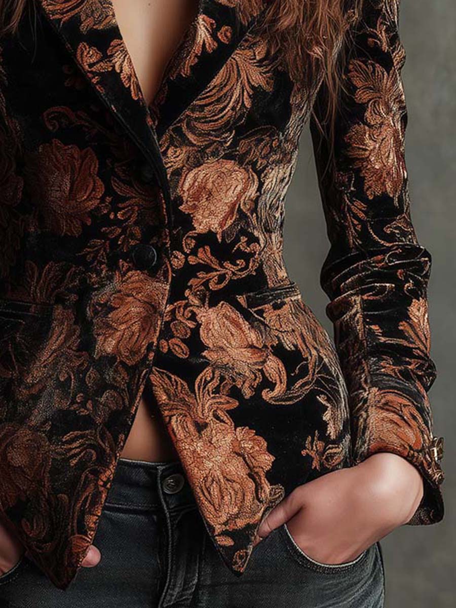 Bertilla | Saco sastre floral negro y bronce