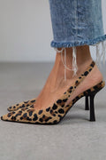 Blanca™ - Escarpines caqui con estampado de leopardo y punta puntiaguda