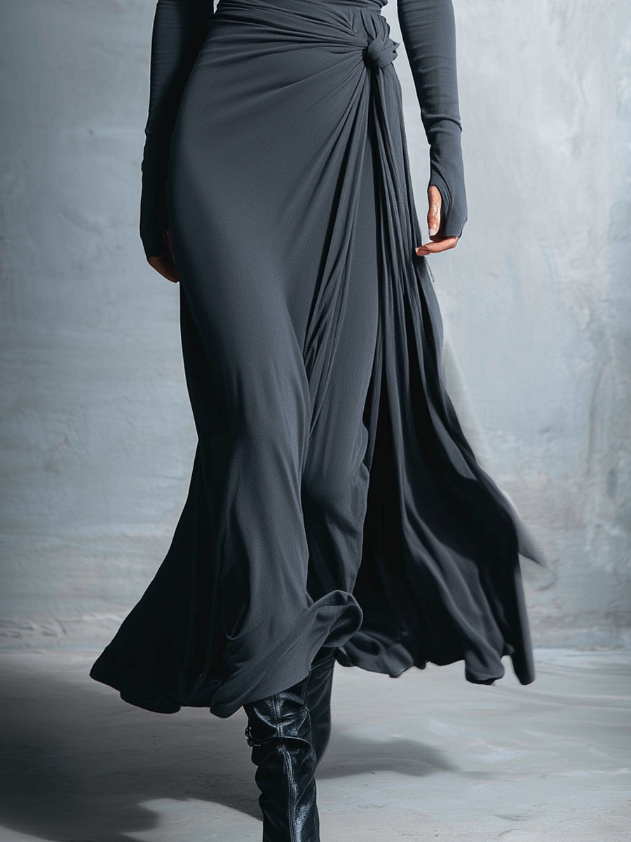 Maia | Vestido Largo Fluido con Drapeado en la Cintura