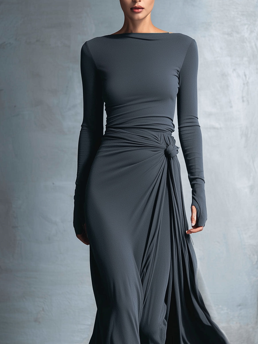 Maia | Vestido Largo Fluido con Drapeado en la Cintura