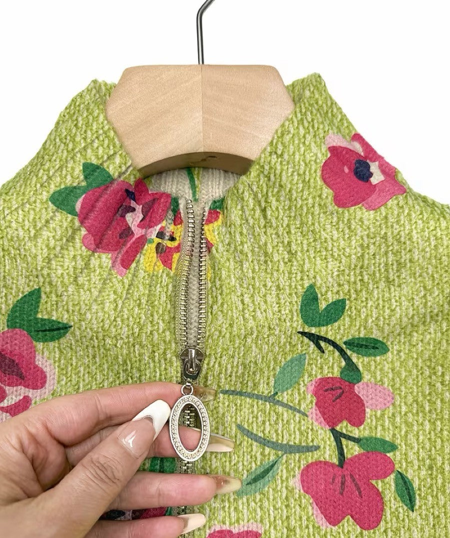 Constanza | Cárdigan Floral Rosa y Lima con Cierre