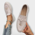 Blanca™ - Mocasines beige femeninos con cordón decorativo