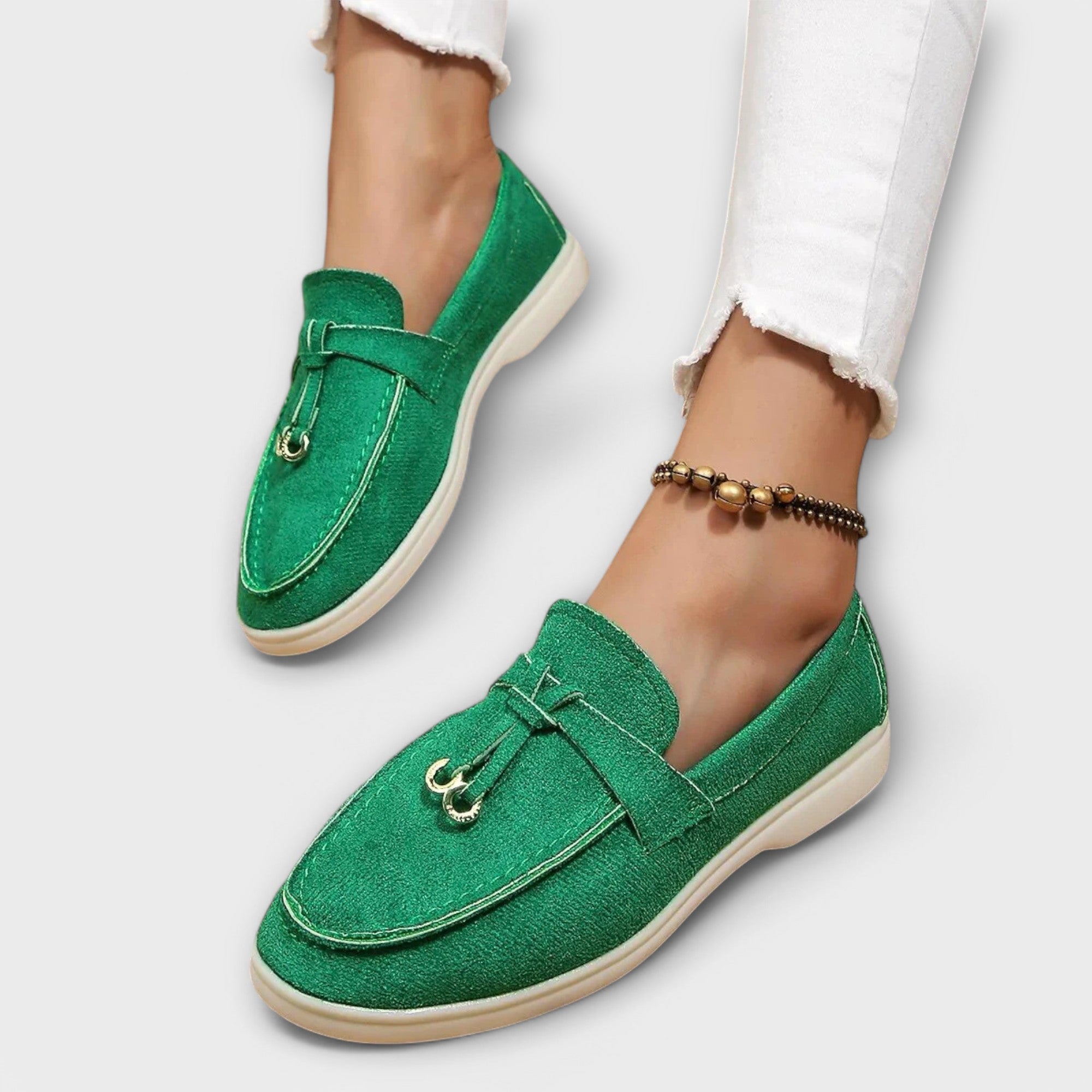 Blanca™ - Mocasines beige femeninos con cordón decorativo