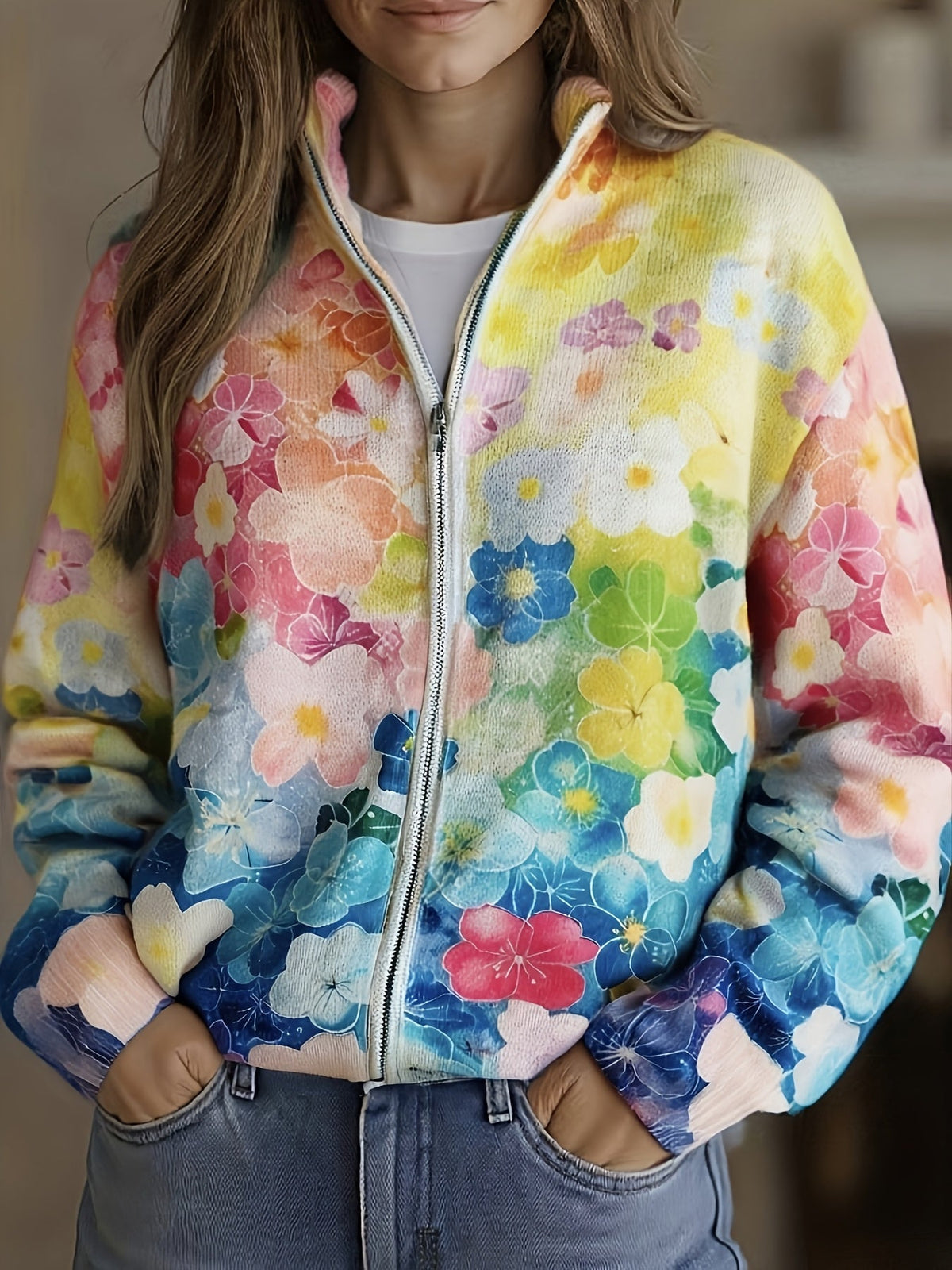 Augusta | Cárdigan Floral Acuarela con Cierre