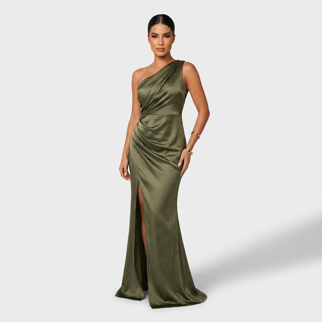 Vestido Carla™ | Maxi Elegante Verde Oliva y Negro