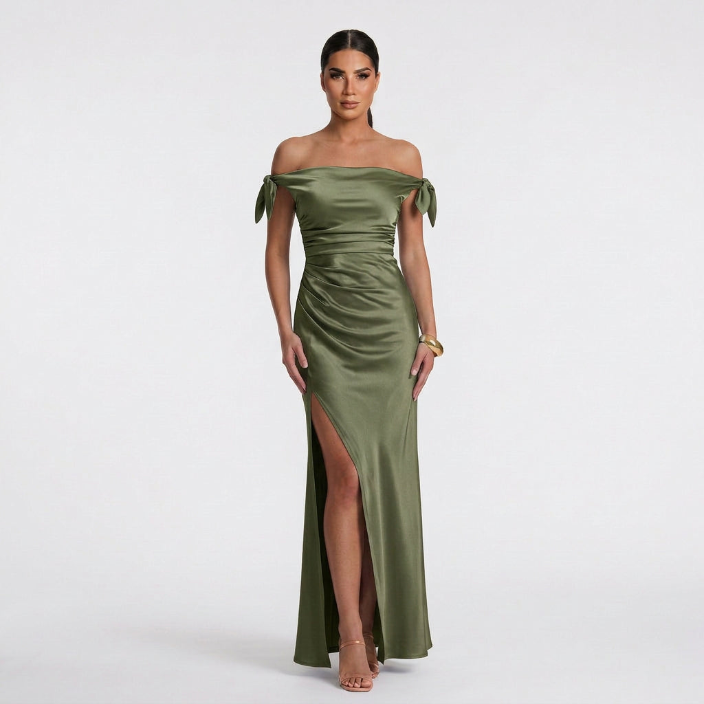 Vestido Teresa™ | Maxi Elegante Verde Oliva y Negro