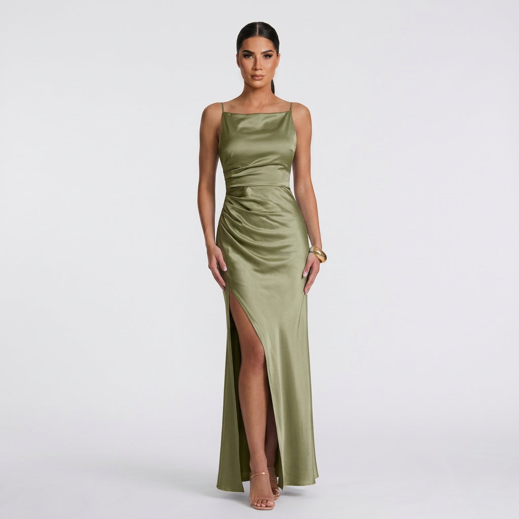 Vestido Mariana™ | Maxi Atemporal Verde Oliva y Negro