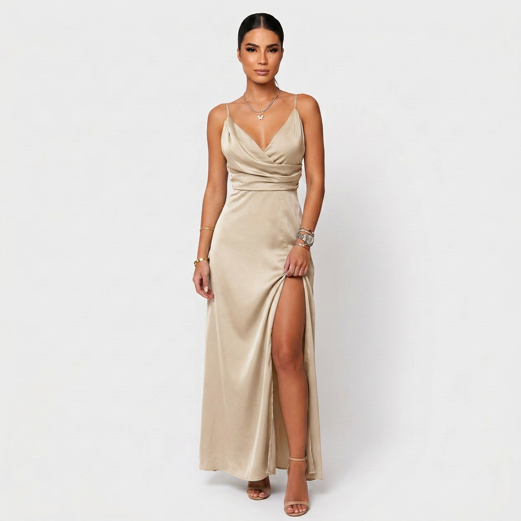 Vestido Lara™ | Maxi Elegante Verde Agua y Crema
