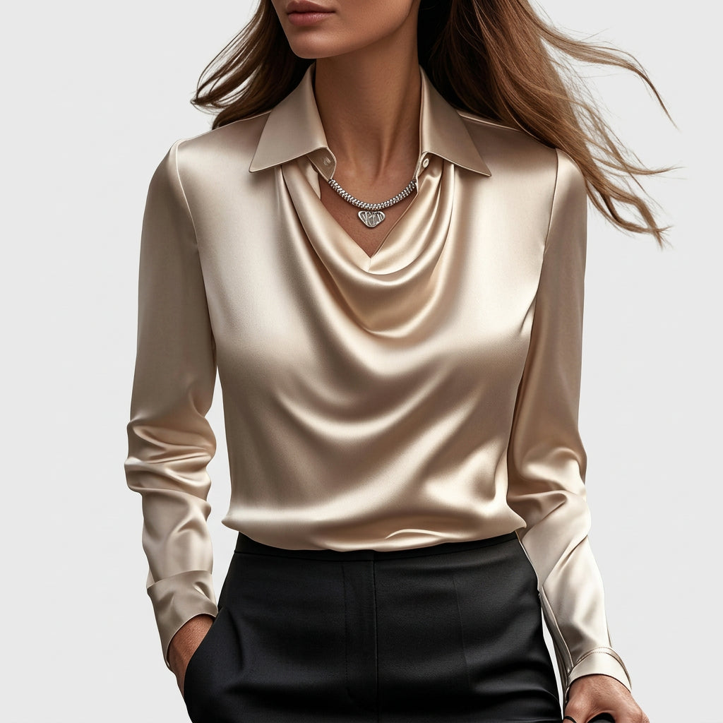 Inés - Blusa de satén de lujo con escote suave