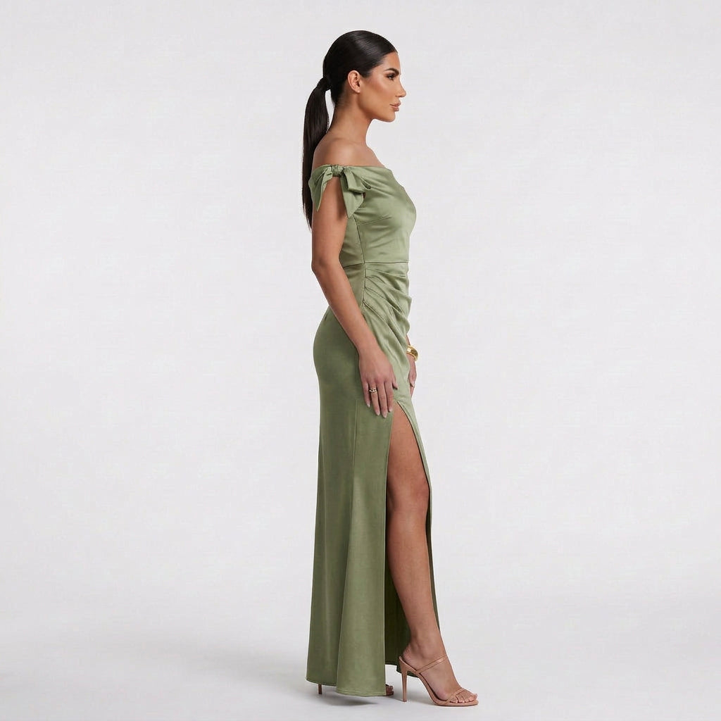 Vestido Teresa™ | Maxi Elegante Verde Oliva y Negro