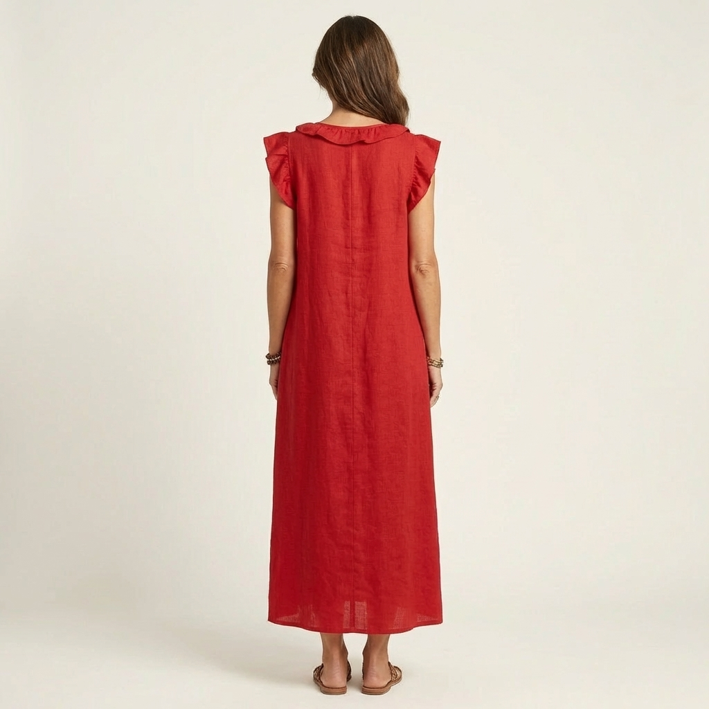Marina | Vestido largo de lino con cuello en V