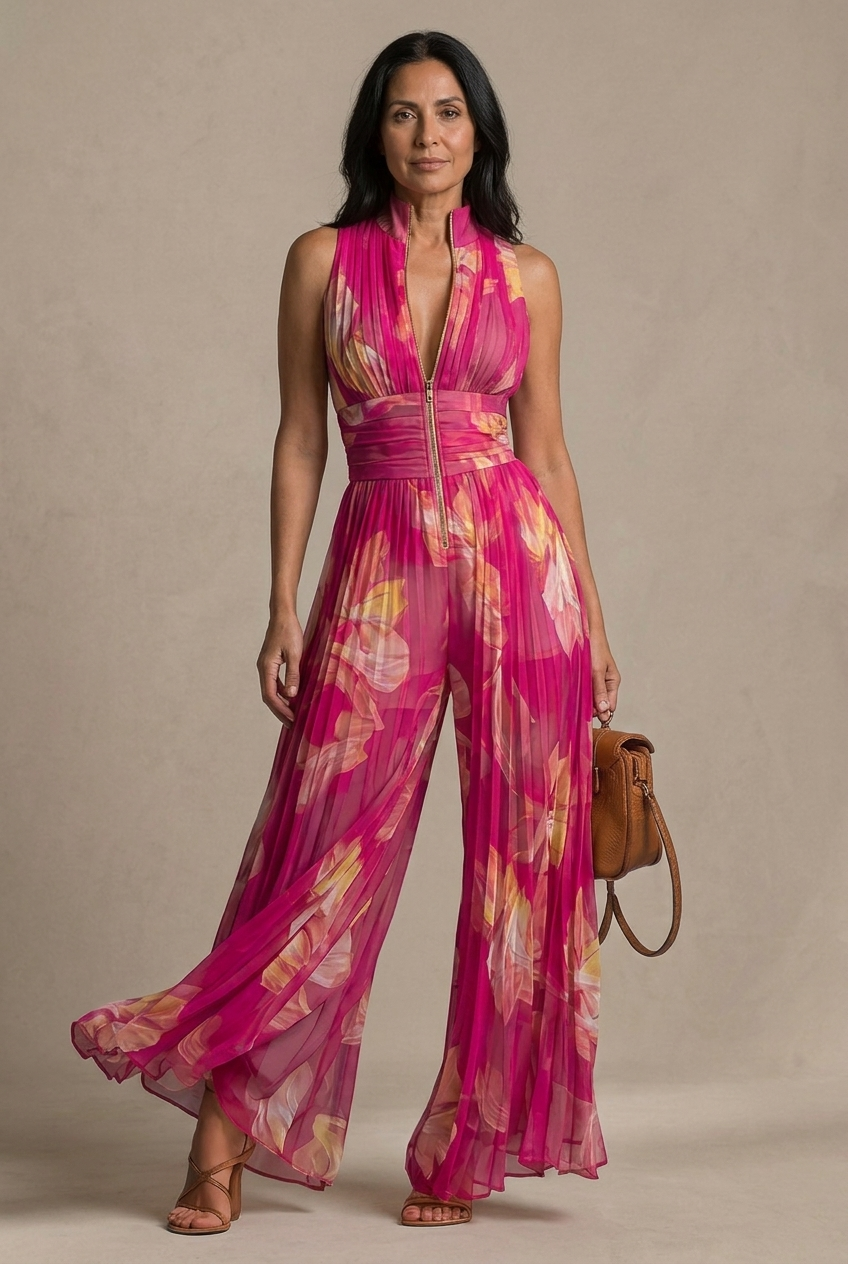 Candela | Mono plisado con estampado floral fucsia