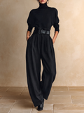 Jolanda | Conjunto de Suéter Cuello Alto y Pantalón con Cinturón, Negro