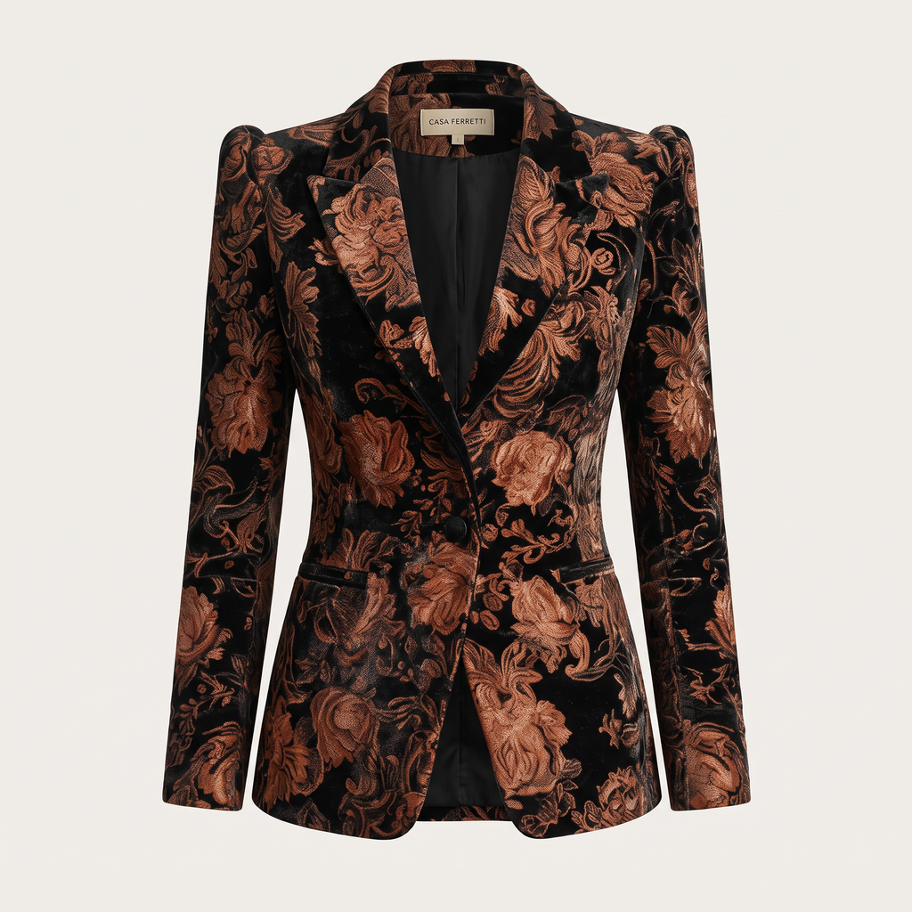 Bertilla | Saco sastre floral negro y bronce