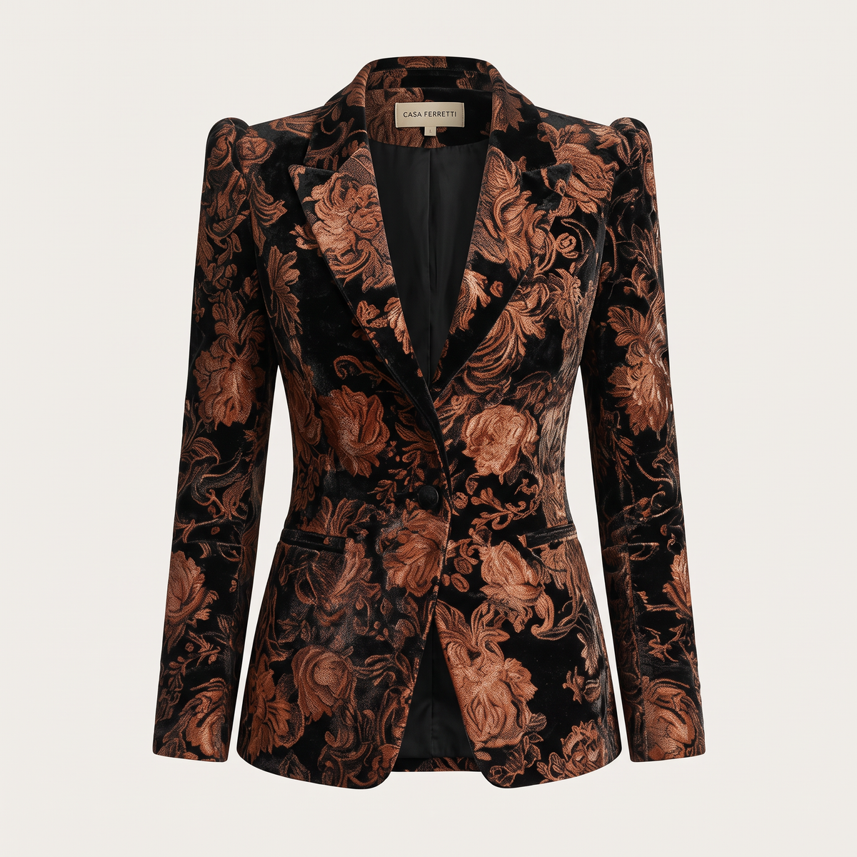 Bertilla | Saco sastre floral negro y bronce