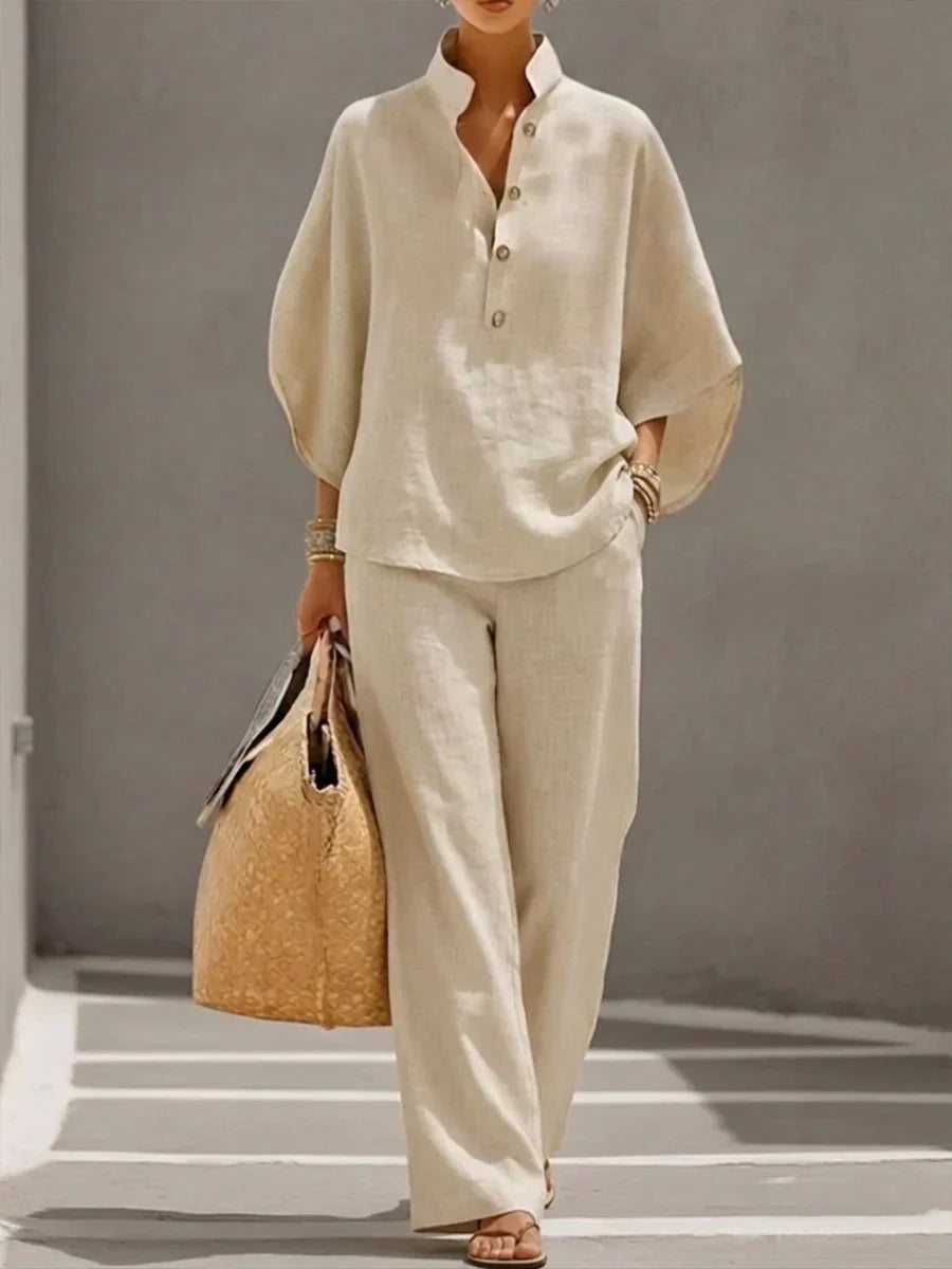 Conjunto Maribel™ | Conjunto de lino con mangas murciélago y pantalón ancho